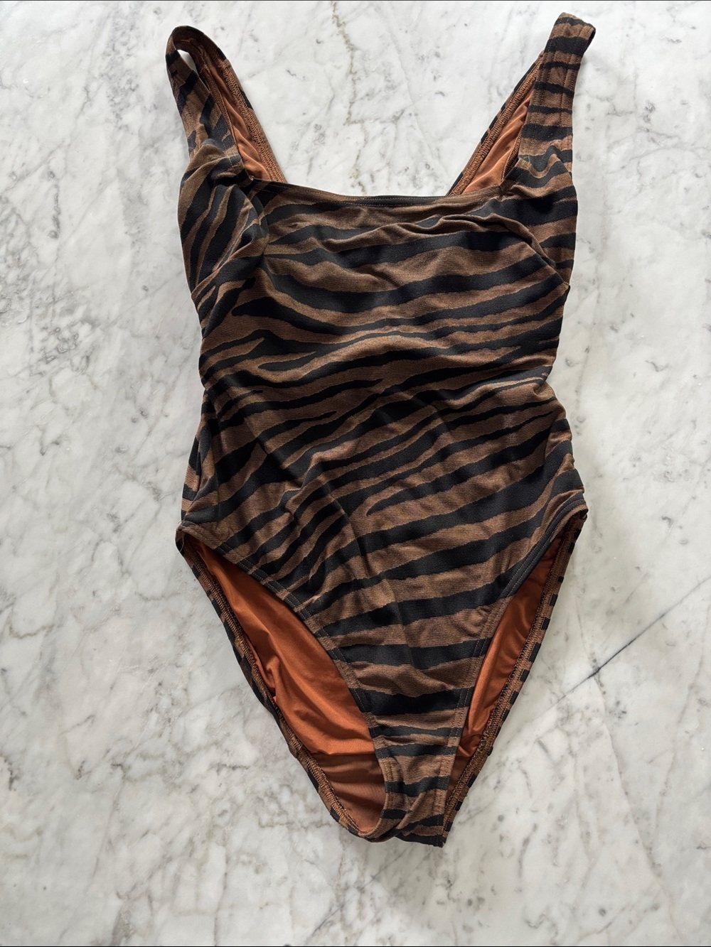 Bravissimo Tiger Stripe One-Piece Swimsuit - size 30F - Brown & Black